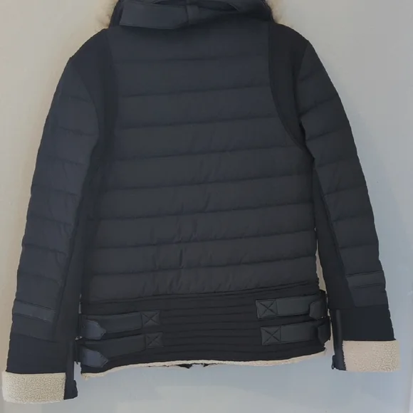 Blanc Noir Moto Aviator Black Puffer Jacket with Cream Faux Fur - Picture 5 of 13